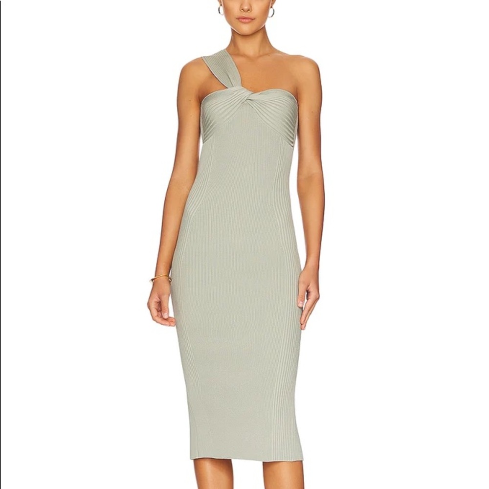 NWOT Jonathan Simkhai green one-shoulder ribbed dress size XS